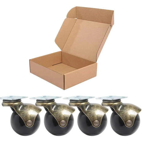 1.5 Inch Ball Caster Wheels Set Of 4 With Antique Brass Top Plate Castors For Coffee Table And Ottoman, Soft Polyurethane Wheels