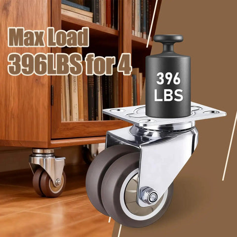 1.5 Inch Double Wheel Swivel Caster Wheels Set Of Four With Rubber Caster Wheels And 396 Lbs Load Capacity image showing caster on furniture