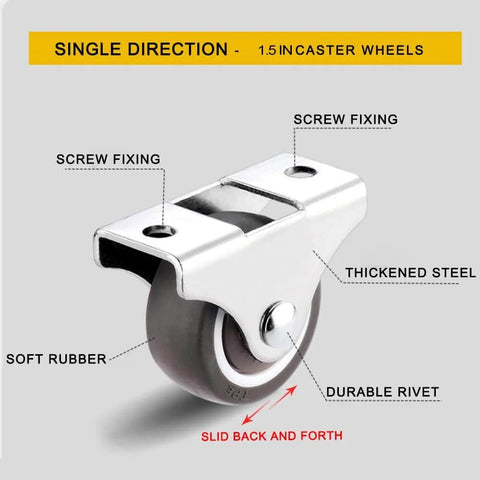 1.5 Inch Fixed Caster Wheels Set of 4 Heavy Duty Rigid Plate Casters with Silent TPR Rubber Wheels for Furniture Hardwood Floors Non Swivel
