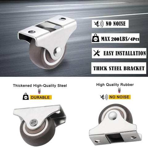 1.5 Inch Fixed Caster Wheels Set of 4 Heavy Duty Rigid Plate Casters with Silent TPR Rubber Wheels for Furniture