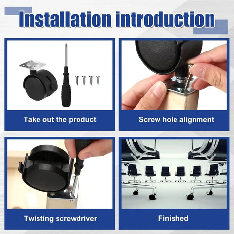 Installation guide for 8 Piece Set Of 1.5 Inch Plastic Furniture Casters With Brakes And Swivel For Rolling Carts Tables Chairs And Cabinets Black Flat Style Nylon Replacement Wheels For Easy Installation And Smooth Quiet Mobility In Home Office And Workshop.