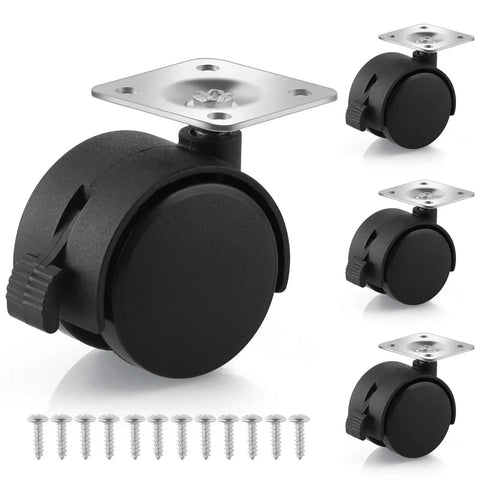 1.5 Inch Nylon Plate Caster Wheels With Brakes, Swivel Furniture Casters For Light Duty Furniture And Equipment, 4 Pack