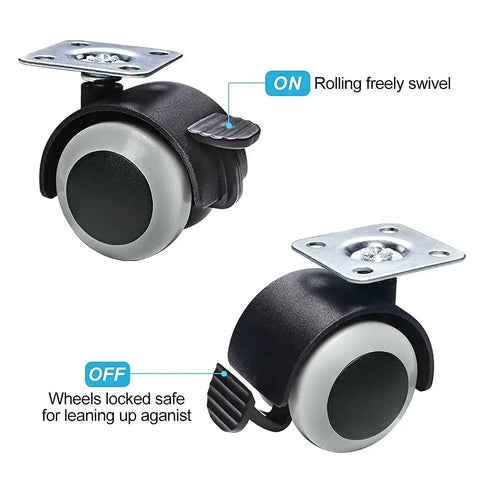 1.5 Inch Rubber Caster Wheels Top Plate For Moving Drawer Cabinet Table Cart With 360 Degree Rotation And 132 Lbs Load Capacity Set Of 4 Furniture Casters, shown with locking mechanism.