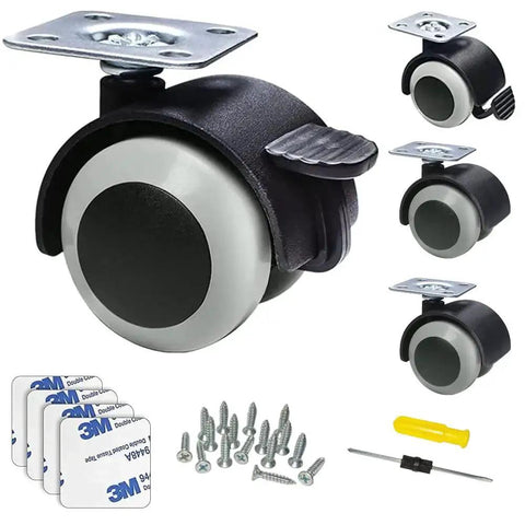 1.5 Inch Rubber Caster Wheels Top Plate For Moving Drawer Cabinet Table Cart With 360 Degree Rotation And 132 Lbs Load Capacity Set Of 4 Furniture Casters Safe Floor Glide On Wood Hardwood Laminate Tile Vinyl Carpet, includes screws and driver.