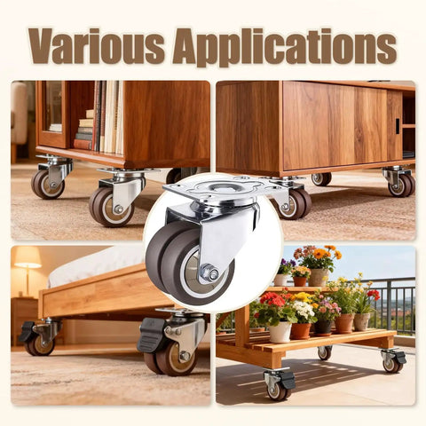 1.5 Inch Double Wheel Swivel Caster Wheels Set Of Four With Rubber Caster Wheels And 396 Lbs Load Capacity for Cabinets Tables