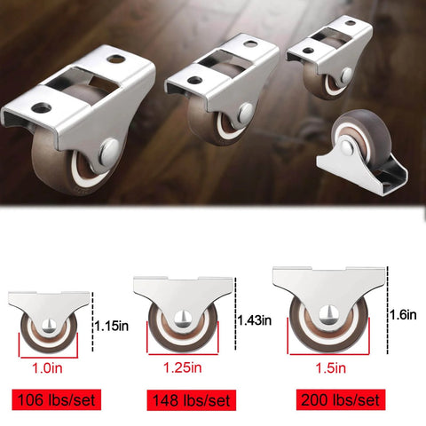 1.5 Inch Fixed Caster Wheels Set of 4 Heavy Duty Rigid Plate Casters with Silent TPR Rubber Wheels for Furniture Hardwood Floors