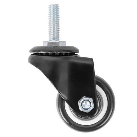 Close-up of a 1.5 Inch Swivel Caster Wheel PU 360 Degree Rotation with Threaded Stem M8 x 25mm, black metal frame, and polyurethane wheel.