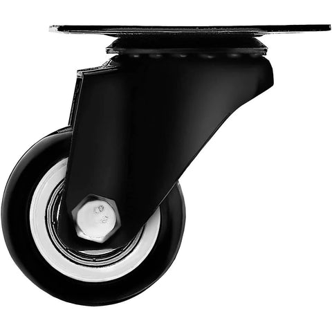 Side view of a 1.5 Inch Swivel Caster Wheel Heavy Duty 12 Pack Without Brake Rubber Base Top Plate Bearing Casters with Non Marking Polyurethane Wheels for furniture.