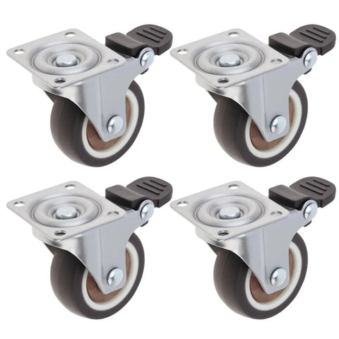 1.5 Inch Plate Swivel Caster Wheels Set Of 4 With Quiet Rubber Wheels And Locking Brakes, 220 Lbs Total Load Capacity