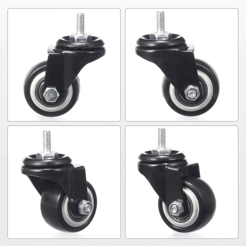 1.5 Inch Caster Wheels Set Of 4 Heavy Duty Swivel Casters With Brakes M6 X 15mm Threaded Stem PU Non Marring Wheels 360 Degree