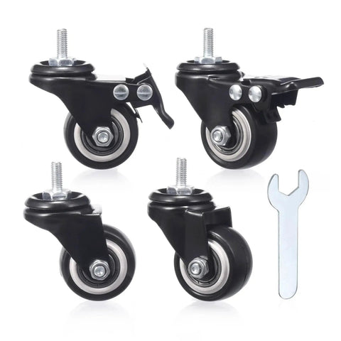1.5 Inch Caster Wheels Set Of 4 Heavy Duty Swivel Casters With Brakes M6 X 15mm Threaded Stem PU Non Marring Wheels