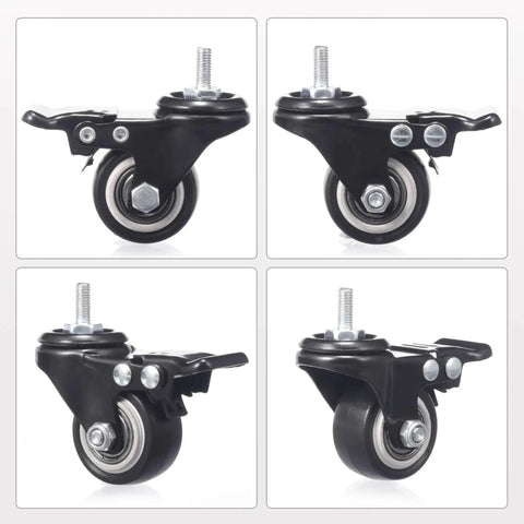 1.5 Inch Caster Wheels Set Of 4 Heavy Duty Swivel Casters With Brakes M6 X 15mm Threaded Stem PU Non Marring Wheels 360 Degree Rotation