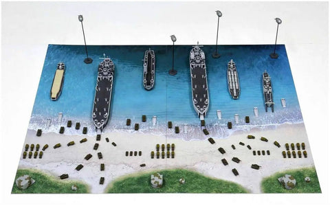 Epic Normandy D-Day Landing Diorama Base for 1/700 WWII Ships and Landing Craft, Scenic Paper Base 290 x 185 mm, 2-Piece Kit