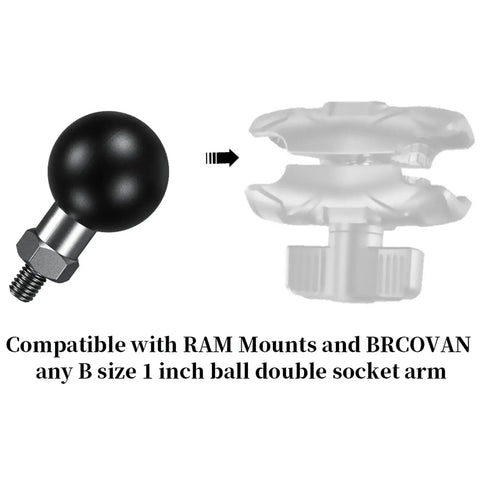 1 Inch Ball Mount Base With 1/4-20 Threaded Bolt Stainless Steel With TPU Coated Ball Compatible With RAM Mounts, black