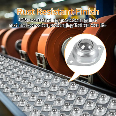 Rust resistant 1 Inch Ball Transfer Bearings Set With 16 Pcs 360 Degree Rotation Universal Ball Rollers on conveyor rollers.