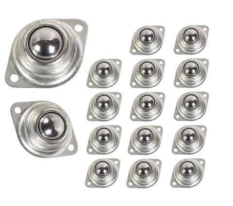 1 Inch Rolling Ball Transfers 16 Pcs Carbon Steel Two Hole Flange Mounted Units for Conveyors Furniture Wheelchairs