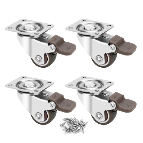 1 Inch Heavy Duty Caster Wheels Set of 4 with Brake, Silent Locking Rubber Swivel Plate Casters, screws included