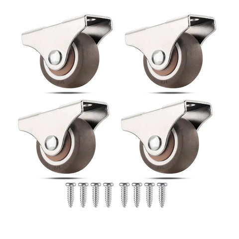 1 Inch Fixed Caster Wheels Set Of 4 With Silent Ball Bearings, Metal Top, TPE Rubber Low Profile Casters, 8 Screws