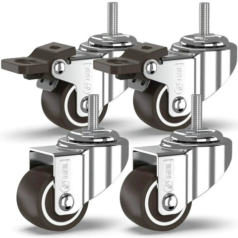 Front view of 1 Inch Small Caster Wheels With 2 Brakes And Screws M6x15mm, 90 Lb Capacity, Low Profile Silent Casters, Set Of 4