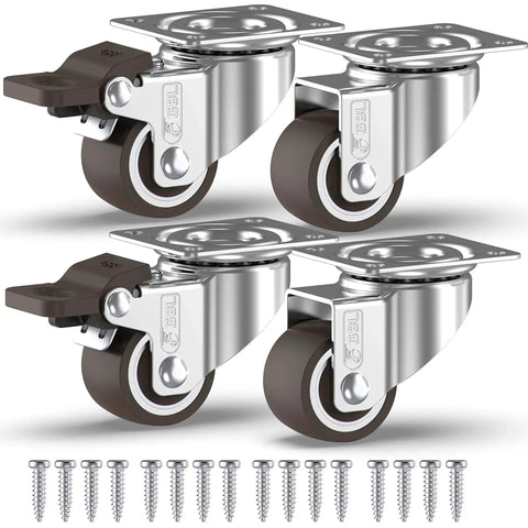 1 Inch Small Caster Wheels With Two Brakes And Screws Low Profile Silent Casters Set Of 4 For Cart And Furniture Each Up To 90 Lbs