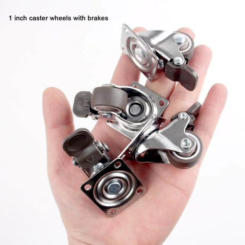1 Inch Caster Wheels for Furniture Silent Bearing Swivel Plate Casters Set of 4 with Brakes Handheld Display