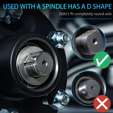 Close-up of 1 Inch D-Style Trailer Spindle Tang Washer for EZ-Lube 2000-7000 Lb Axles showing correct and incorrect fitment options.