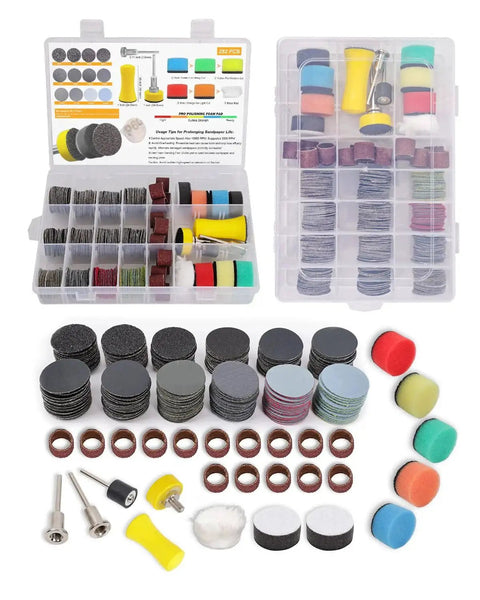 1 Inch Wet And Dry Sanding Discs And Drums Kit for Rotary Tool 60 to 10000 Grit, showing 268-piece set with shank, discs, and drums