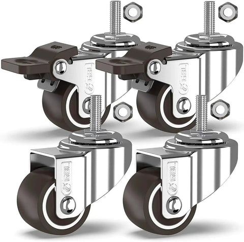1-Inch Small Caster Wheels With 2 Brakes, Low-Profile Silent Cart Casters, 90 Lb Capacity, M8x20mm Screws Included, Set Of 4