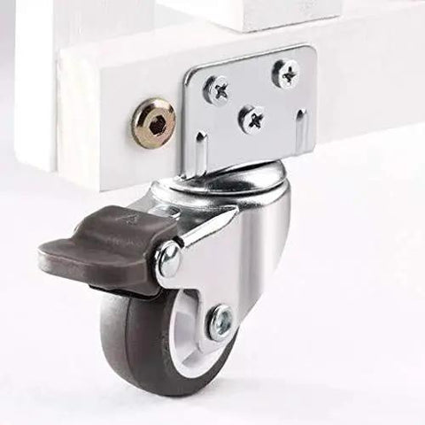 1 Inch Swivel Plate Caster with Brake in Low Profile L Bracket Silent TPE Wheel Replacement for Crib Table Shelf TV Stand.