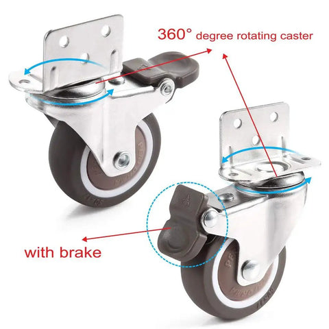1 Inch Swivel Plate Caster With Brake In Low Profile L Bracket Silent TPE Wheel Replacement For Crib Table Shelf And TV Stand 25 Lbs Per Wheel Capacity
