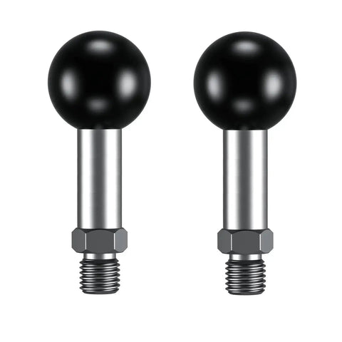 Pair of stainless steel 1 Inch TPU Ball Mounts with M10 1.5mm Threaded Post for RAM Mounts, ideal for bikes and motorcycles.