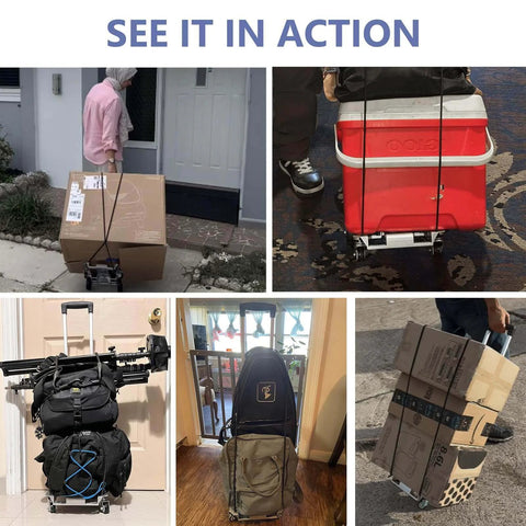 270LBS Utility Luggage Cart with 4 Wheels, 100% Aluminum Hand Truck Dolly carrying various items like boxes, bags, and cooler