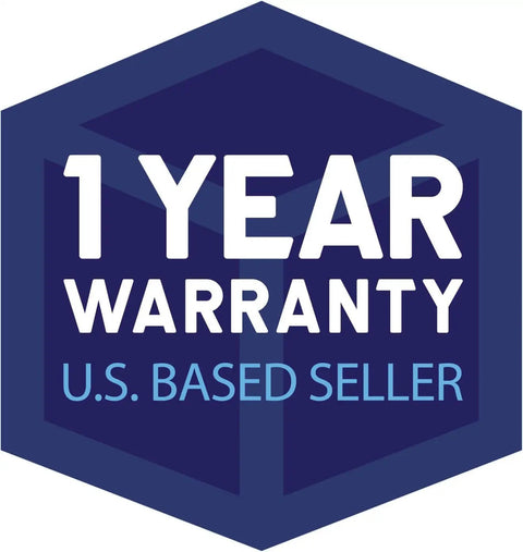 Hexagon badge with '1 Year Warranty' and 'U.S. Based Seller' text
