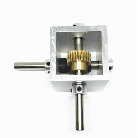 10:1 Right Angle Worm Gearbox 90° Angle Drive Steering Gear Device with visible copper 20T gear and aluminum casing