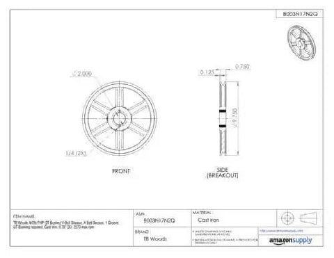 Technical diagram of AK104 FHP QT Bushed V Belt Sheave For A Belt Section One Groove Cast Iron 10.25 Inch OD 2440 Max RPM