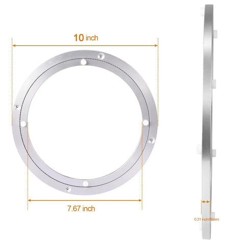 Heavy Duty Aluminum Turntable Bearings Swivel Plate for Dining Tables and Workbenches 10 Inch Diameter, side and top view