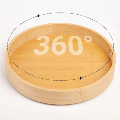 10 inch bamboo lazy susan pantry organizer with rotating tray top view showcasing smooth surface and circular design.