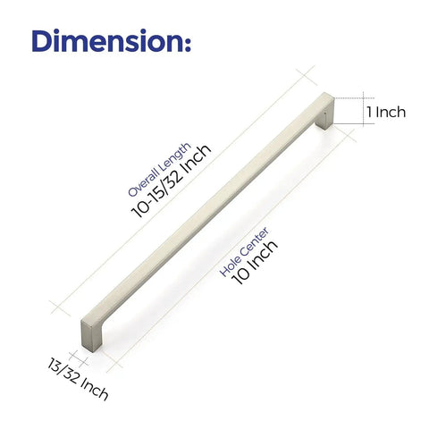 Dimensions of 30 Pack 10 Inch Solid Square Cabinet Pulls In Brushed Nickel For Kitchen Cabinets And Drawers Durable Solid Construction Easy Installation Center To Center Spacing 1 Inch Modern Enduring Hardware For Home Renovations.