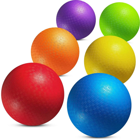 Colorful set of 10 Inch Kickball Playground Balls - (Pack of 6) Inflatable Rubber Indoor Outdoor Bouncy Balls for Adults & Kids