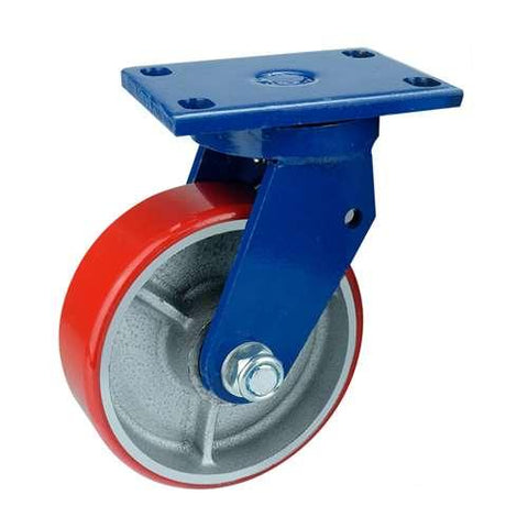 10" Inch Extra Heavy Duty Caster Wheel 3307 pounds Swivel Cast iron polyurethane Top Plate - VXB Ball Bearings