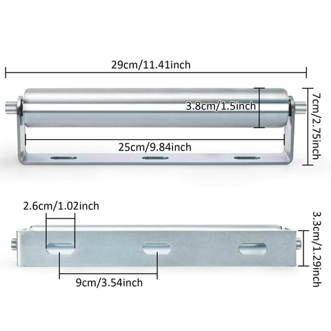 ✝️ 4 Pack 10 Inch Long Roller and Bracket Set with 1.5" Diameter, Galvanized Steel Conveyor Roller for Conveying Heavy Objects