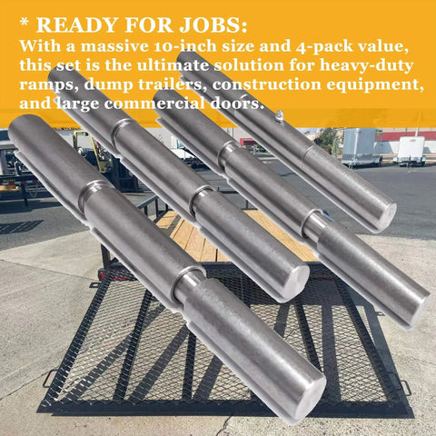 10 Inch Weld On Trailer Ramp Hinge Set 4 Pack with greasable design on a ramp, forged from T-1 steel with 2000 lb load capacity.