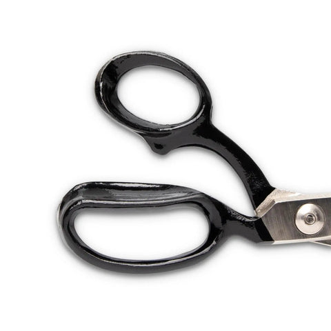 Close-up of 10 Inch Bent Handle Industrial Shears for Heavy Duty Cutting with ergonomic bent handle and sharp blade.