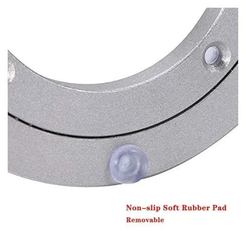 Close-up of non-slip rubber feet on 10 Inch Heavy Duty Lazy Susan Turntable Hardware Manual Swivel Ball Bearing Base in silver.