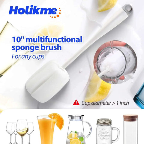10-inch sponge brush from Long Handle Bottle Cleaning Brush Set For Narrow Neck Bottles And Decanters Tubes Spouts Lids