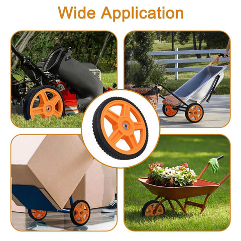 10 Inch Lawn Mower Wheels for Push Mowers, Plastic PU Wheels with Bolts & Nuts used on mowers, carts, wheelbarrows, 2 Pack