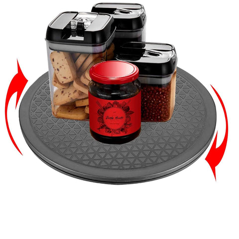 10 Inch Heavy Duty Rotating Swivel Stand 2 Pack Lazy Susan Turntable with jars and containers on anti-slip surface