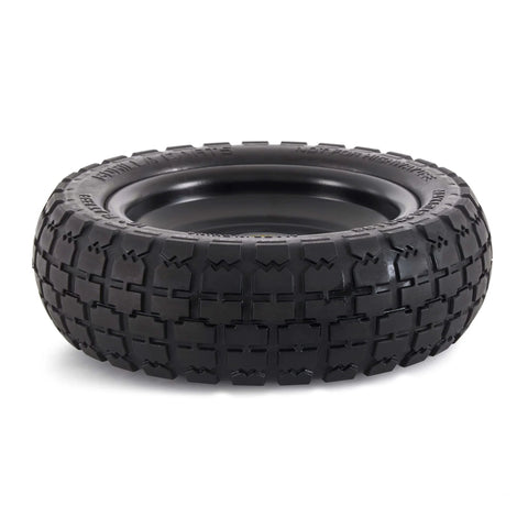 10 inch solid polyurethane no-flat replacement tire, 5/8” bore, 2.16” hub, for utility wagon or hand truck, 300 lb capacity.