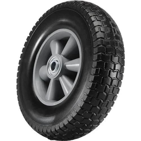 Side view of a 10-inch solid rubber tire with plastic hub, part of a ✝️ (2-pack) 10" x 2.5" solid rubber tire wheels for wheelbarrow replacement.