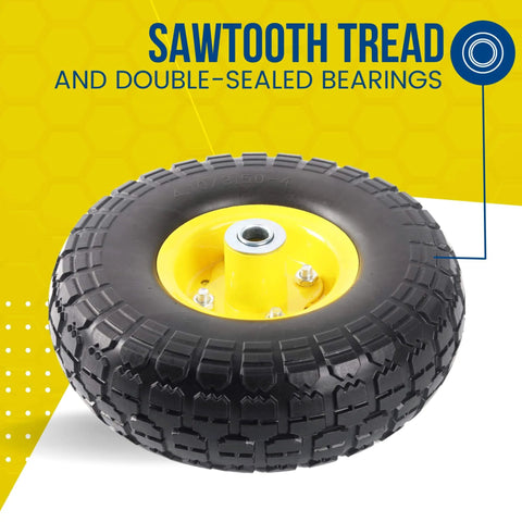 ✝️ (2-pack) 10-inch solid tire wheels - replacement 4.10/3.50-4" flat free tires and wheels with 5/8" axle bore hole bearings, 2.17" offset hub
